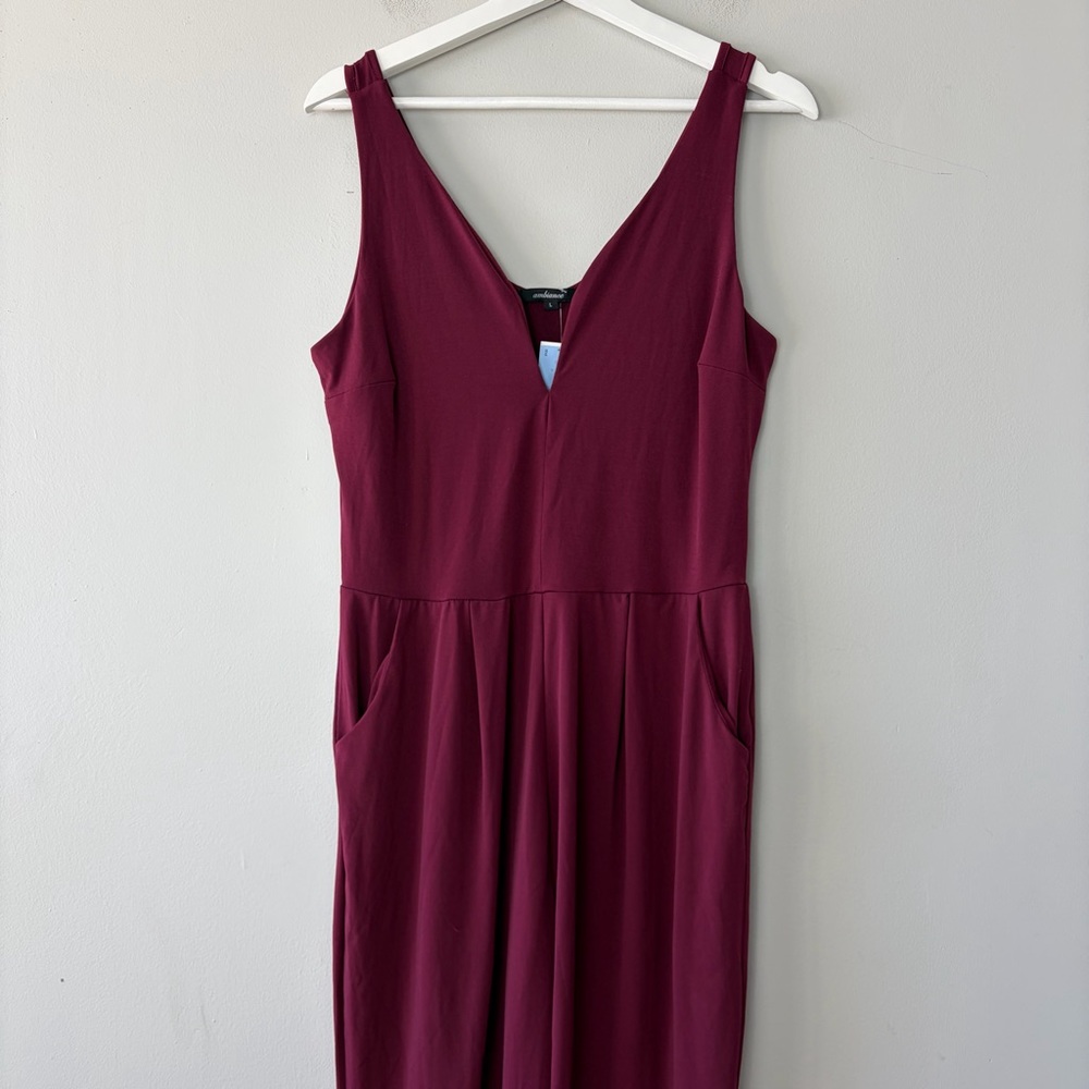 NWT Ambiance Maroon V-Neck Sleeveless Jumpsuit Women's Large
